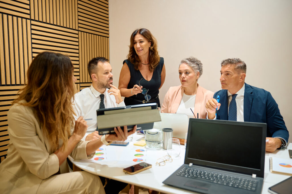 A marketing team discussing how to generate leads.